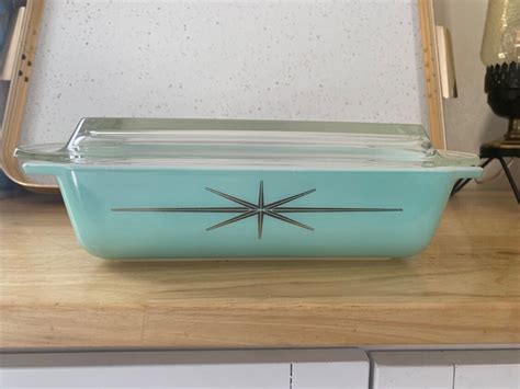 Vintage Pyrex Aqua Starburst Casserole Baking Dish w Lid 1.2 Qt RARE ...