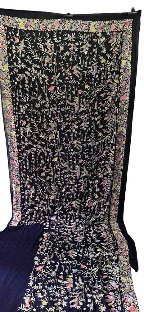 Black Hand Embroidered Parsi Gara Pure Georgette Bird Design Saree ...