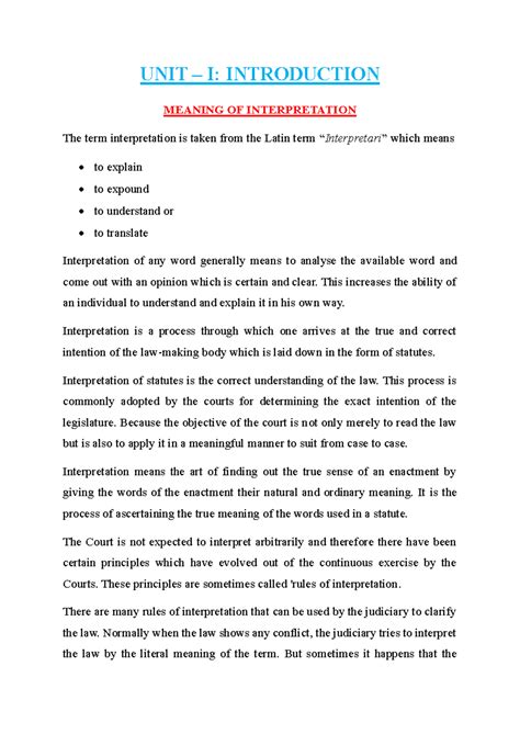 Law-101: Interpretation of Statutes - Comprehensive Notes - Studocu
