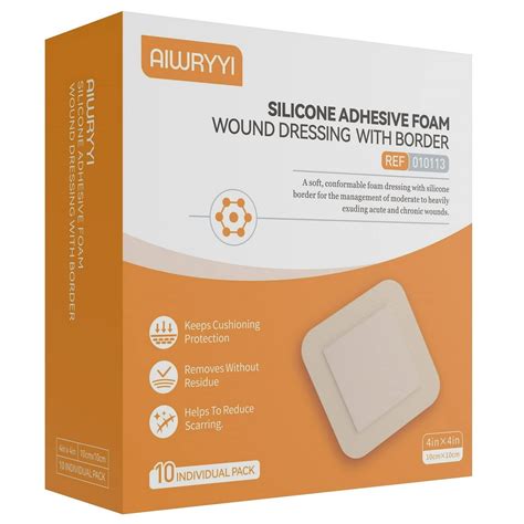 Buy Silicone Adhesive Foam Wound Dressing with Border, 4" X 4"(10 ...