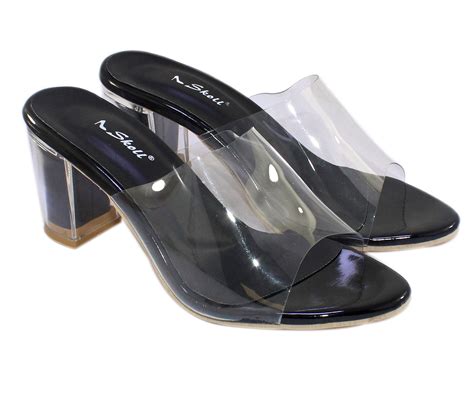 SKOLL Women Black Transparent Block Heel Sleeper 36 : Amazon.in: Fashion
