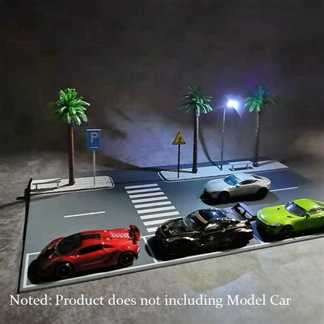 Buy Diorama 1/64 Model Car Roadway&LED Lighting&tree Vehicle Parking ...
