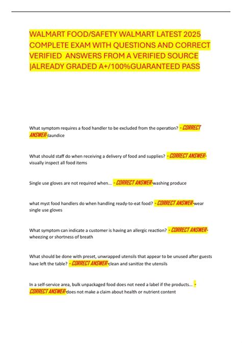 WALMART FOOD/SAFETY WALMART LATEST 2025 COMPLETE EXAM WITH QUESTIONS ...