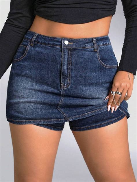 SHEIN ICON Plus High Waist Denim Skort, Summer | SHEIN USA