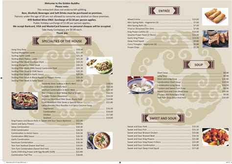Menu at The Golden Buddha Restaurant, Georgetown