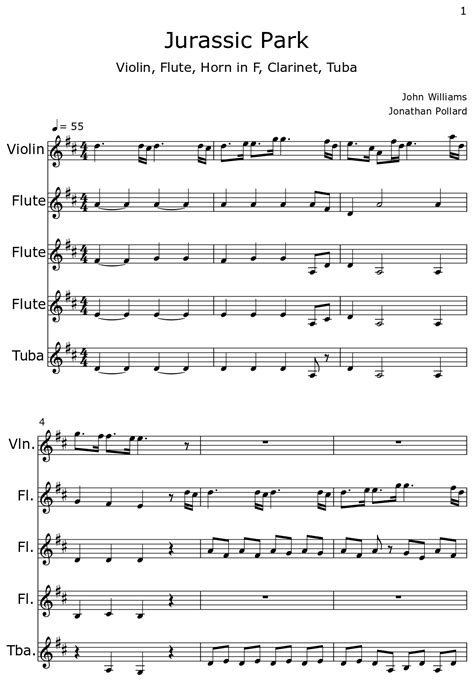 Jurassic Park - Sheet music for Violin, Flute, Tuba