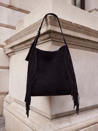 Mint Velvet Suede Fringed Shoulder Bag, Black