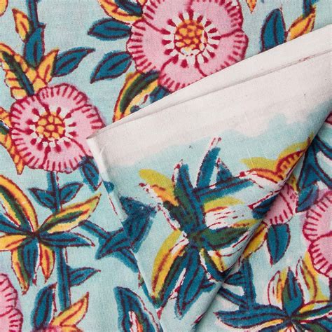 Precut 0.75meter - Sanganeri Hand Block Printed Cotton Fabric – BOMBAY ...