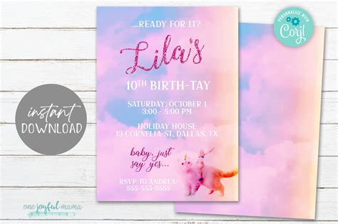 Taylor Swift Themed Birth-tay Party Invitation Watercolor Sky Lover ...