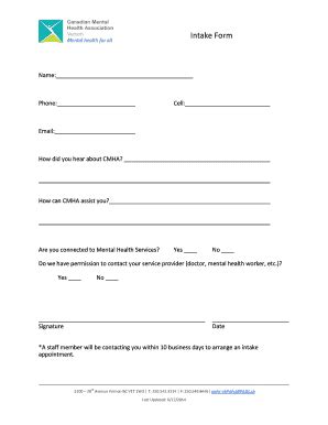 Fillable Online vernon cmha bc Intake Form - Canadian Mental Health ...