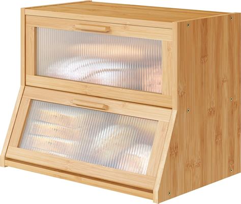 Amazon.com: Ollieroo Bread Box,Bamboo Bread Container,Double Layer ...