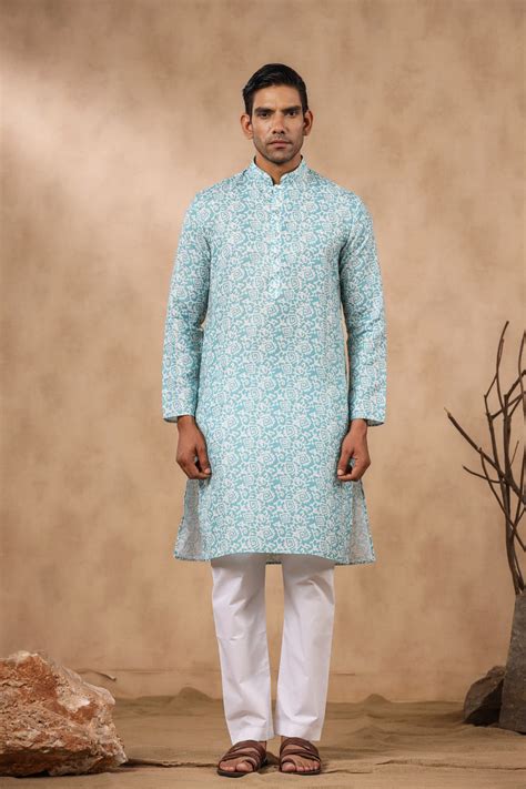 Buy Sky Blue Cotton Kurta Pajama For Men Online | Cityvibes