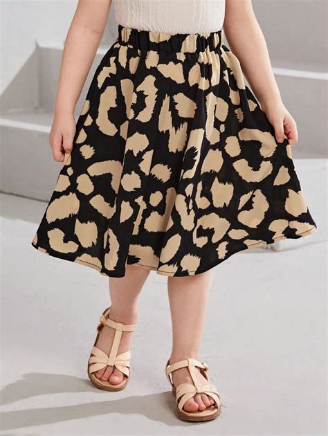 SHEIN Young Girl's Versatile Retro Leopard Print Elastic Waist Flared ...