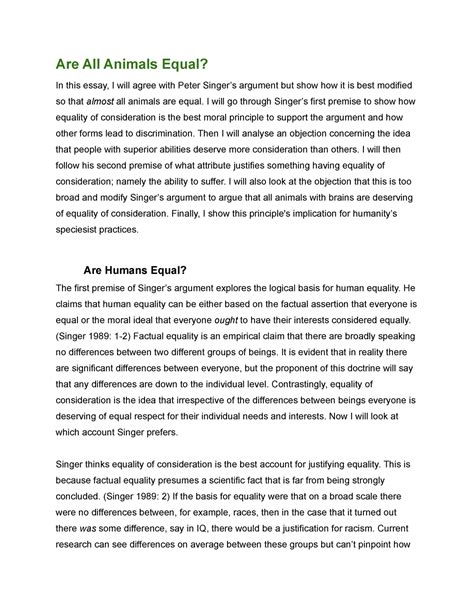 ARTS2383 - Essay Final - Are All Animals Equal? - Are All Animals Equal ...