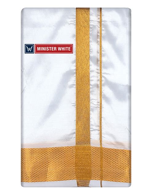 Mens Art Silk White Double Dhoti with 100K Gold Jari Border ...