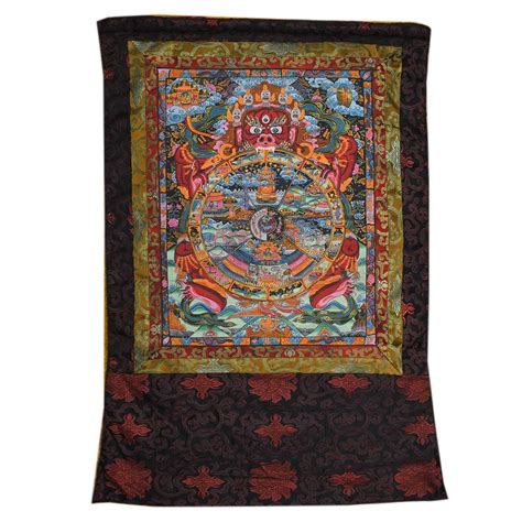 Tibetan Thangka Painting Of Bhavachakrathe Wheel of Life