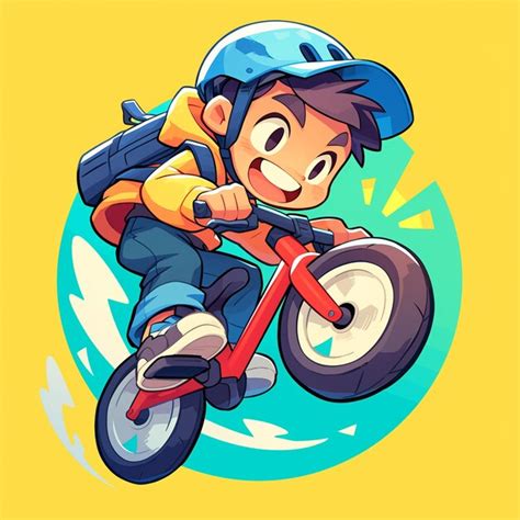 A fort wayne boy does downhill unicycling in cartoon style | Premium AI ...