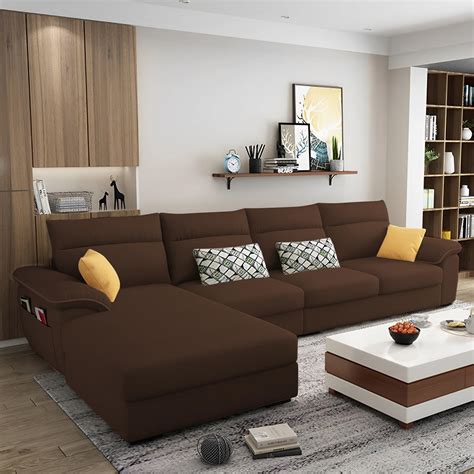 Casaliving Seams LHS 6 Seater L Shape Sofa Set for Living Room (Brown ...