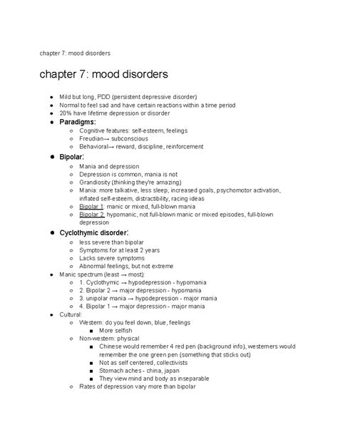 PSYCH- test 2 (abnormal psychology) - chapter 7: mood disorders chapter ...