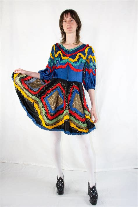 Antique 1930s Spanish Theatre Gold Lame & Blue Rayon Satin Dress ...