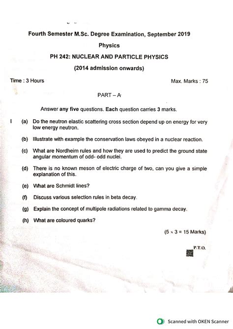 Nuclear and particle physics question 2019 - Physics - Studocu