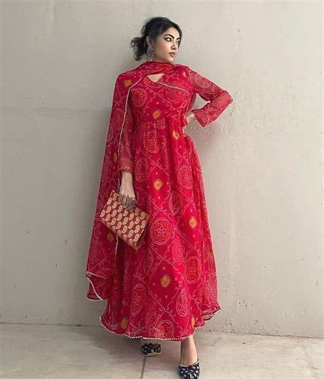 Indian Style Women's Georgette Bandhani Print Stylish Gown For Women