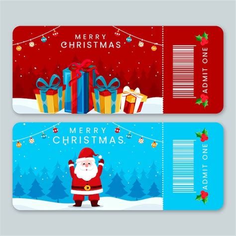 Flat christmas party ticket template | Free Vector