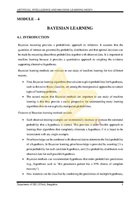 AIML AZ 4 - Comprehensive Notes on Bayesian Learning - Studocu