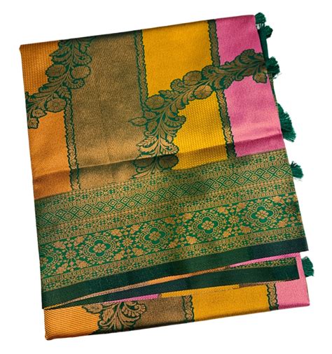 Art Silk Four Colour Saree with Green Border – Kumaran Silk