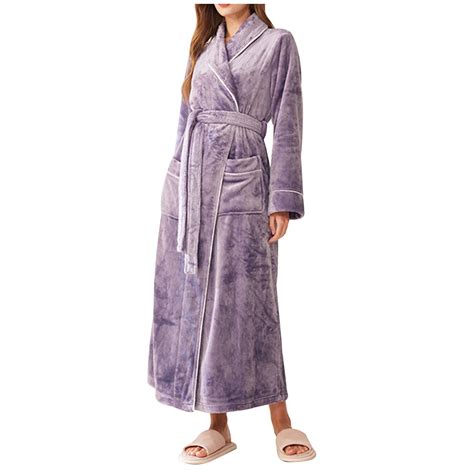 ameIAEA Women's Flannel Robes Full Length Belt Bathrobes with Pockets ...