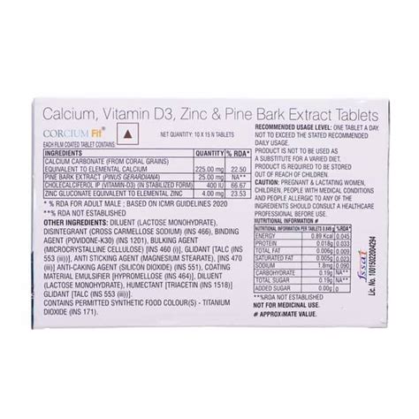 Corcium Fit Strip Of 15 Tablets: Uses, Side Effects, Price & Dosage ...
