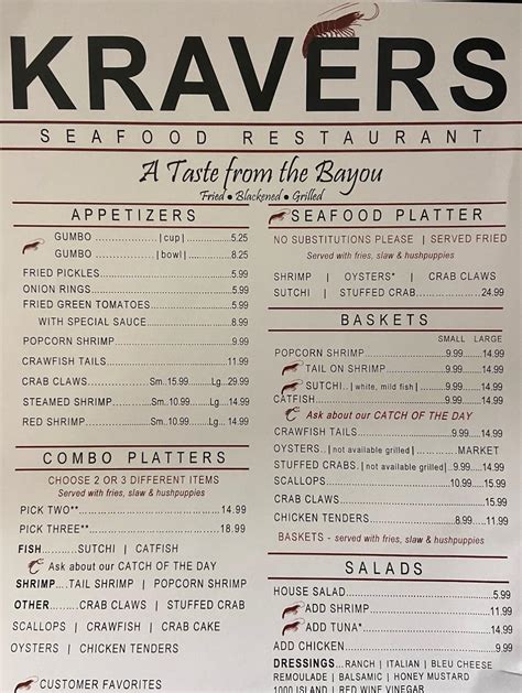 Menu at Kravers Seafood Mobile restaurant, Mobile