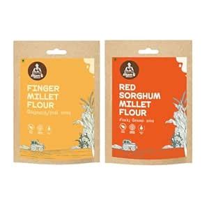 MOM'S HARVEST Finger Millet Flour 200g + Red Sorghum Millet Flour 200g ...