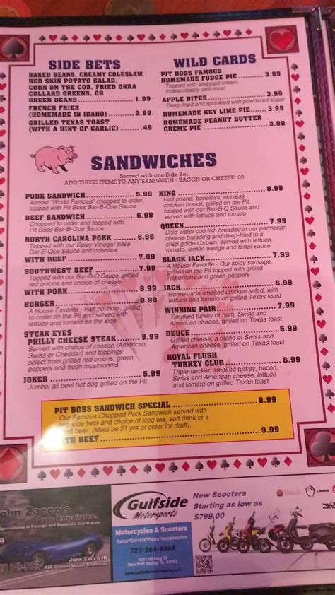Menu at Pit Boss Bar-B-Q, New Port Richey