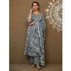 Red Printed Anarkali Cotton Mul Kurta with Pants - Set of 2