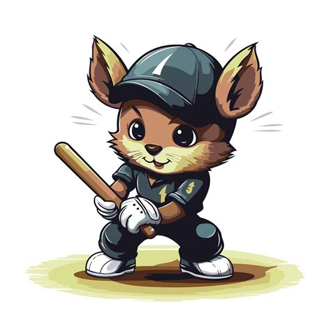 Cute little squirrel baseball player with baseball bat illustration ...