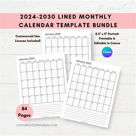 2024 to 2030 Canva Calendar Template Pack, Canva Planner Editable ...