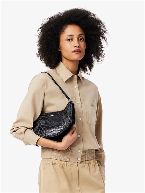 Buy Lacoste Black Small Chantaco Embossed Leather Half Moon Bag Online