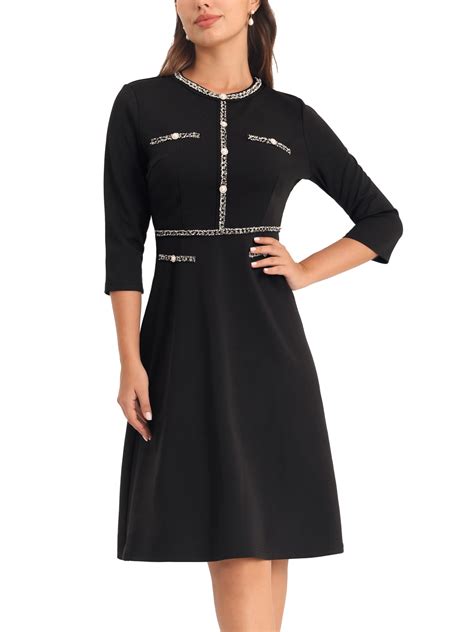 INSPIRE CHIC Women's A-Line Dress Contrast Color Wear-to-Work Tweed ...