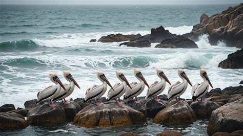 pelicans on rocks at the beach 46254421 Stock Photo at Vecteezy