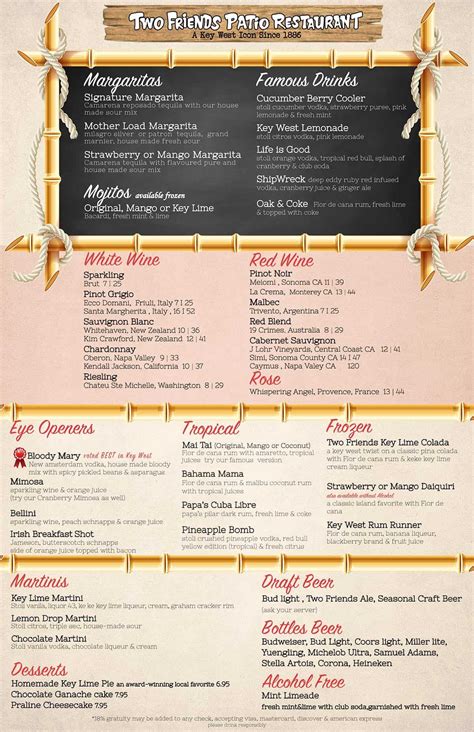 Menus | Two Friends Patio Restaurant