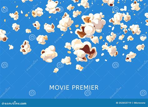 Flying Popcorn Flakes Background on Blue Backdrop. Movie Cinema Film ...