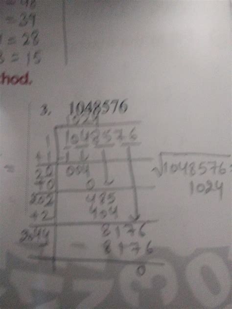 1048576 find the square root by long division method - Brainly.in