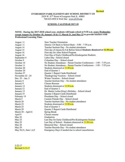 Perky Calendar - Evergreen School District