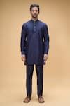 Buy Blue Cotton, Silk Embroidery Gulbahar Bundi Kurta Set For Men by ...