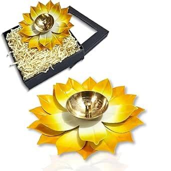 Buy Lamina Set of 2 Lotus Shaped Large Size Brass Diya for Puja (6inch ...
