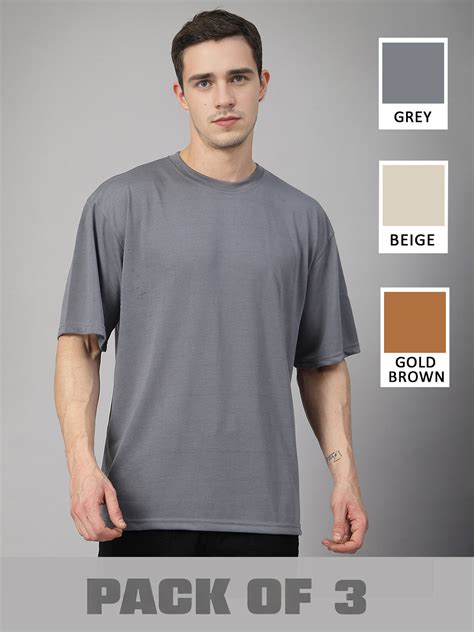 Buy Men's Oversized T-shirts Pack of 3 Grey Beige Gold-Brown Online in ...