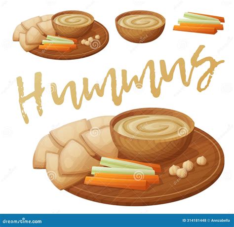 Homemade Organic Hummus with Pita Chips, Carrots and Celery Vector Icon ...