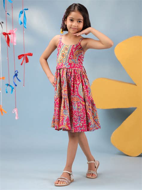 Girls Printed Cotton Knee Length Dress – Rain & Rainbow