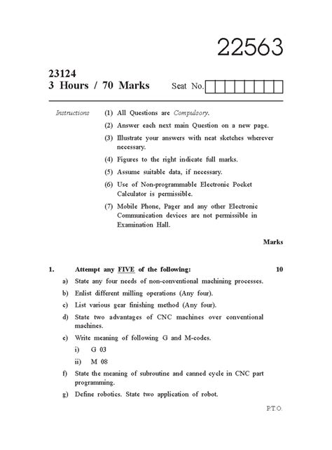 22563 Winter 2023 Exam: CNC & Machining Processes Question Paper - Studocu